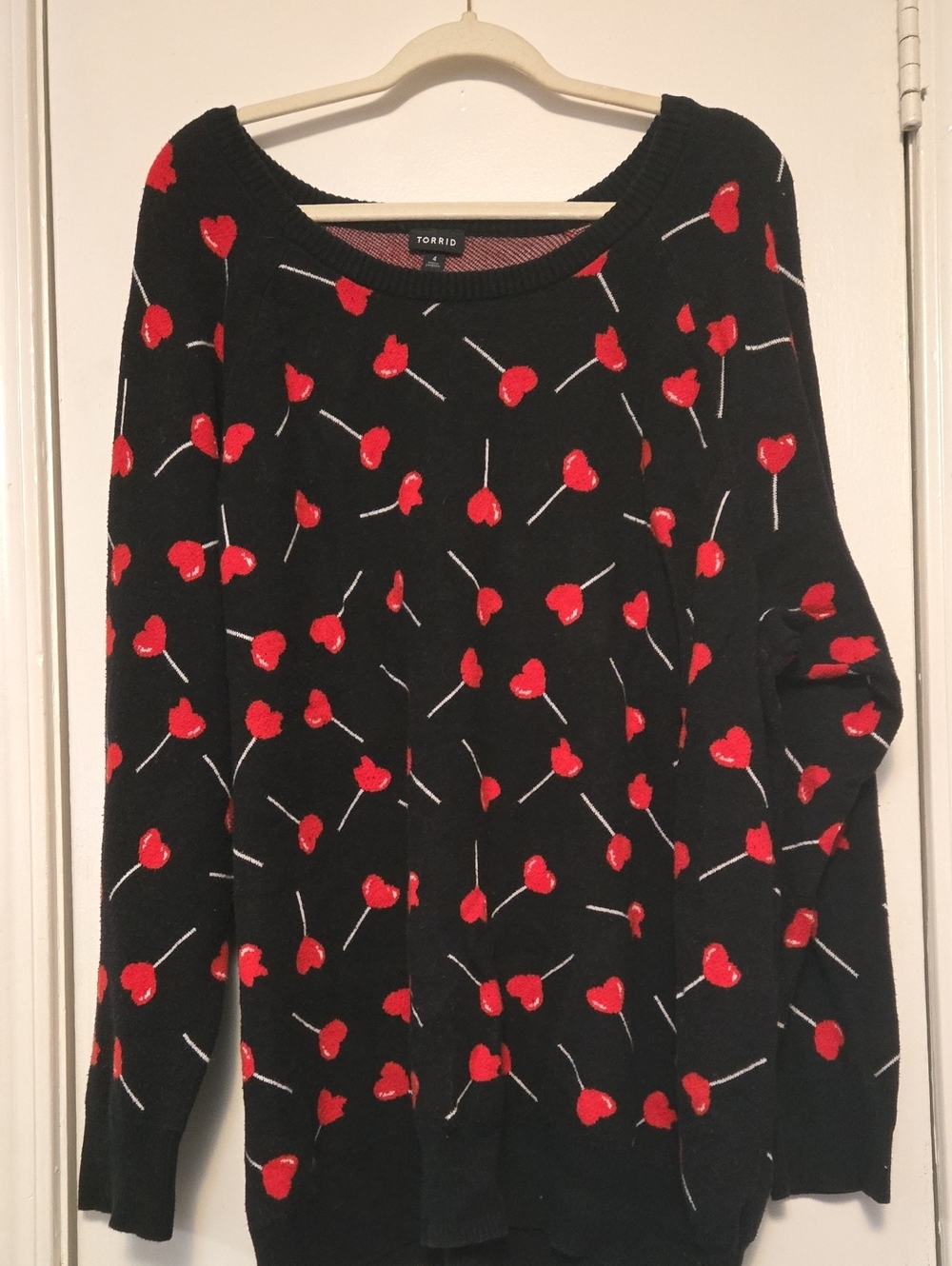 torrid Black Sweater with Red Heart Lollipop Print